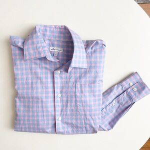 Peter Millar Men’s Ease Cooper Regular Fit Check Button Down Shirt Size Medium